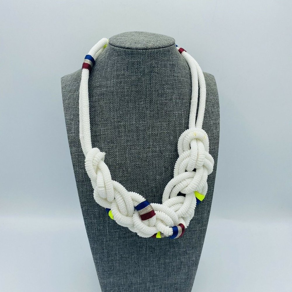 J Crew White Sailors Knot Necklace Statement Red